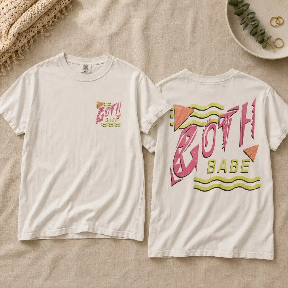 Comfort Colors Roth Babe Graphic T Shirt White Pink Neon Retro 80s Tee SZ S